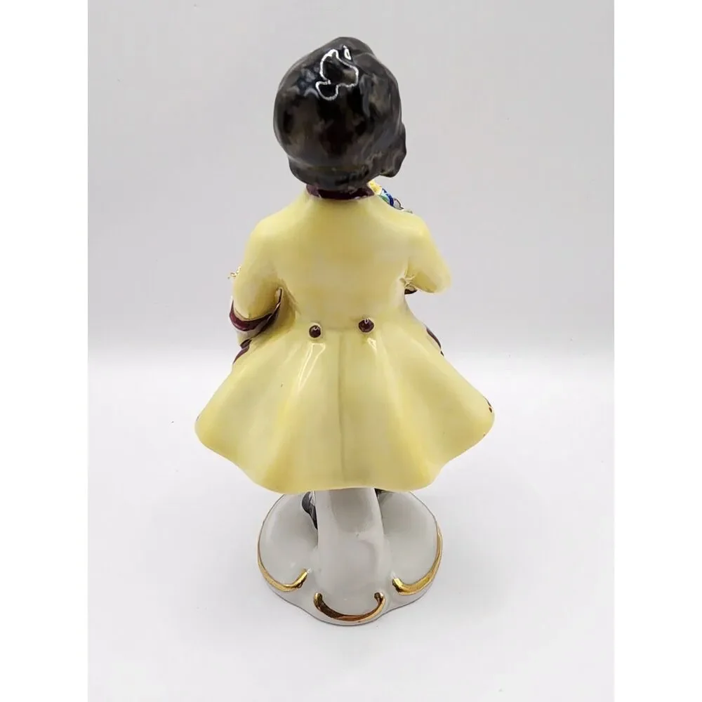 Frankenthal Germany Porcelain Boy Figurine Yellow Coat Flowers 6 inches